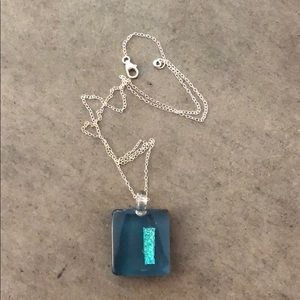 Hand blown glass pendant with silver chain